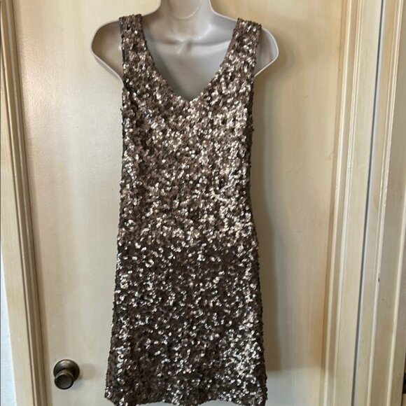 Amber Blue Gold Sequin Scoop Neck Mini Dress Cocktail size L - Picture 4 of 9